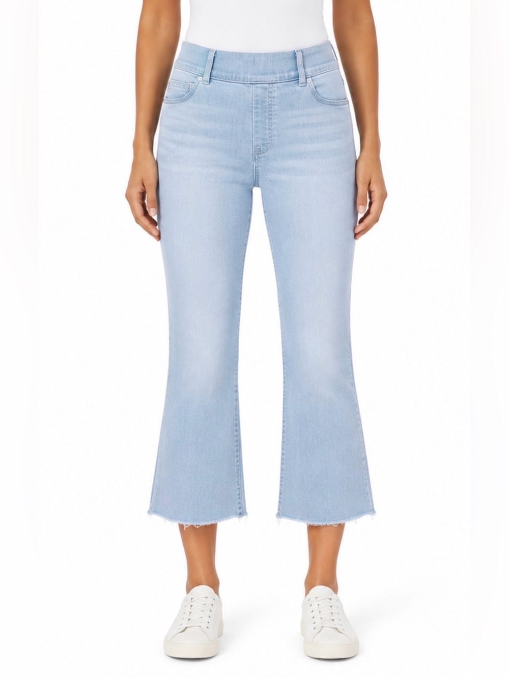 SPANX Denim Pull-On Flare Leg Raw Hem Jeans Light Wash